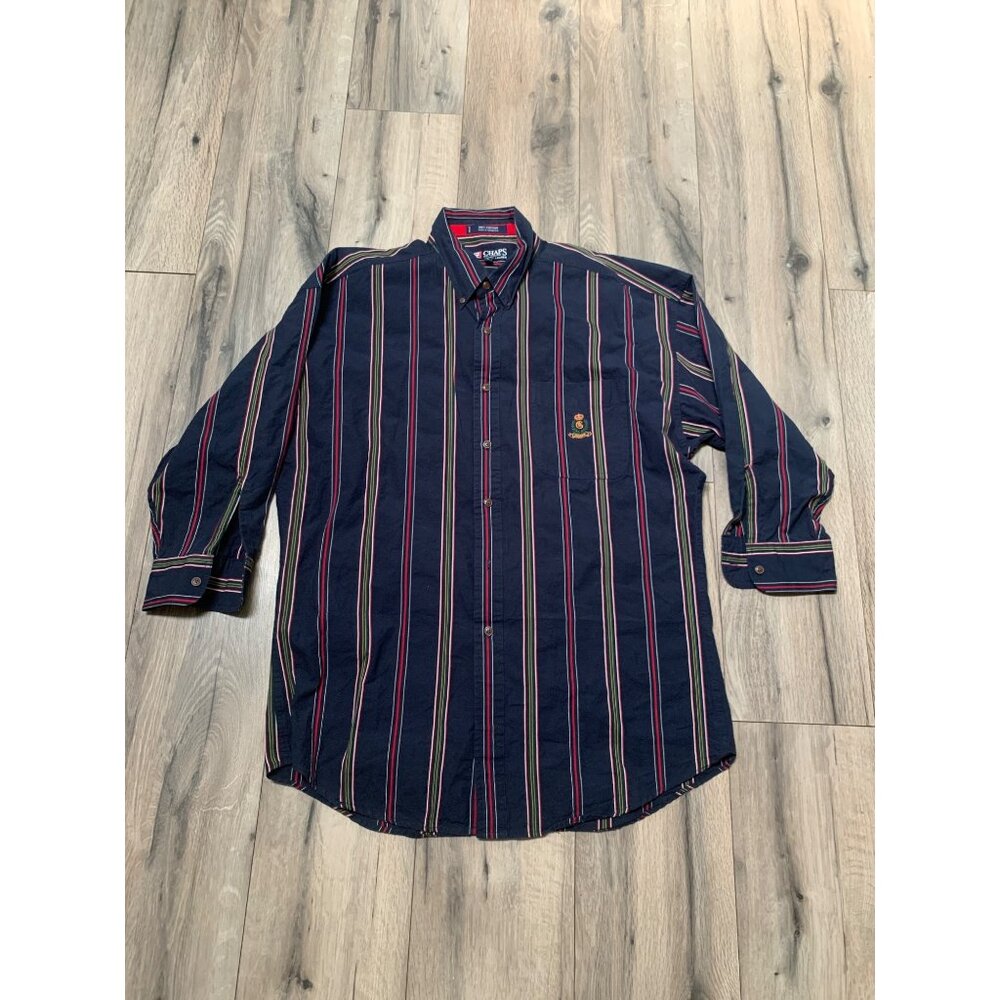 Chaps Ralph Lauren Men’s L Long Sleeve Button-down Shirt Cotton Blue with Stripe